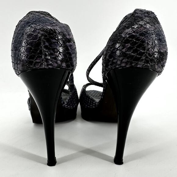 Stuart Weitzman Snakeskin Slingback Heels Peep Toe Leather Purple Blue 9.5 - Picture 4 of 6